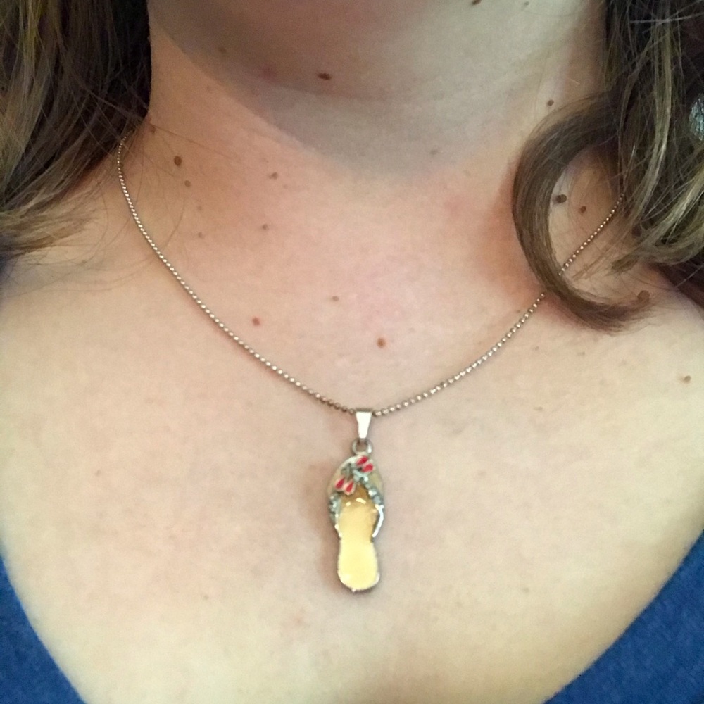 Orange Flipflop Necklace with Red Dragonfly